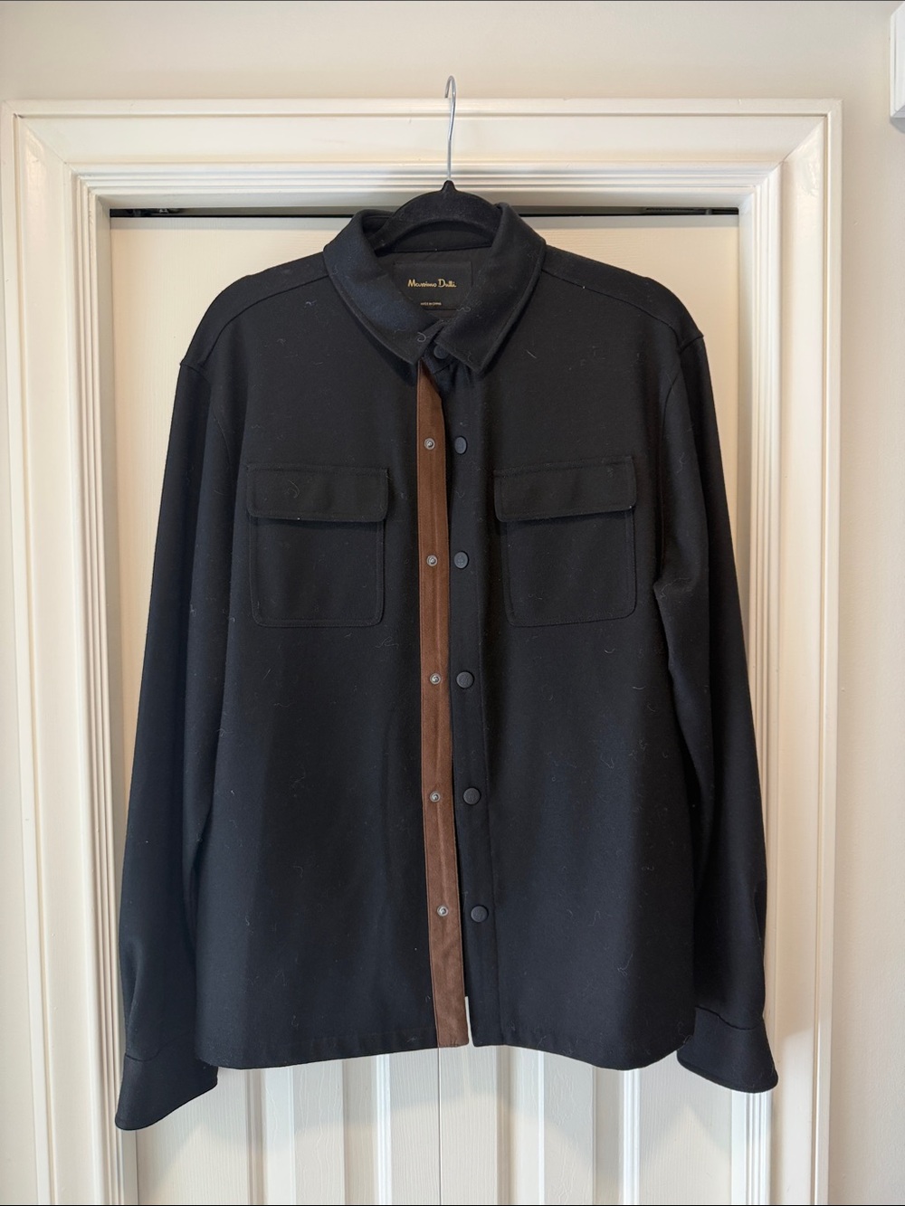 Massimo Dutti Black Lightweight Shirt Jacket with Brown Placket